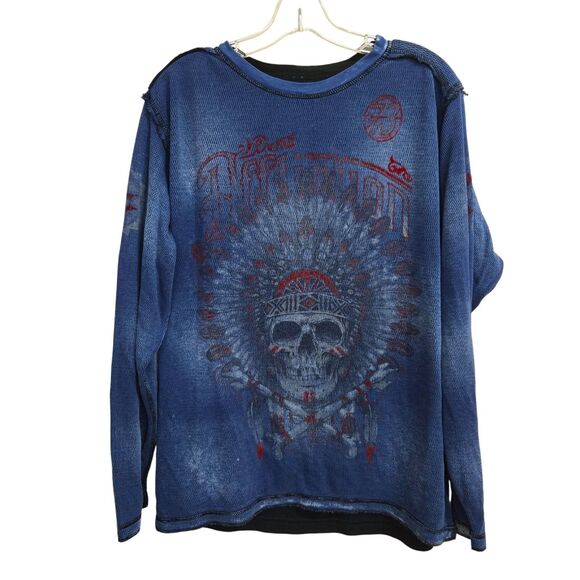 Affliction Vtg Y2K Mens XL Reversible L/S Thermal Waffle t Shirt Grunge skull - Picture 6 of 14
